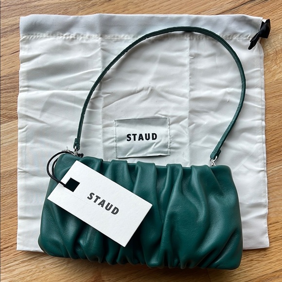 NWT STAUD Teal Gathered Leather CONVERTIBLE BAG 👛🍾🥂 - Picture 2 of 6